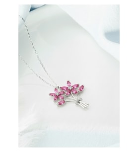 925 Ayar Gümüş Pembe Taşlı Buket Kolye