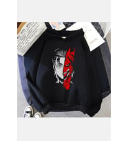 Attack On Titan Levi Red Kapşonlu Sweatshirt (Siyah)
