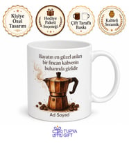 Moka Pot Temalı Baskılı Kupa Bardak Kahve Severlere Özel Hediye