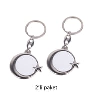Ay Yıldızlı Çift Taraflı Metal Anahtarlık - 2’li Paket-istenilen baskıyla