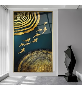 Metal Çerçeveli Soyut Desenler Cam Tablo (Gold)
