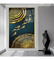 Metal Çerçeveli Soyut Desenler Cam Tablo (Gold)