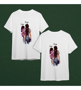 Anne Kız Tasarımlı Tişört Kişiye Özel ( Unisex - Büyük - Çocuk )