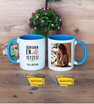 Teyzeye Hediye Kupa Bardak Mavi Fotoğraflı Doğum Günü Anneler Günü Hediyesi