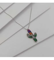 Gümüş Renkli Zirkon Taşlı Kaktüs Model Kolye 925 Ayar