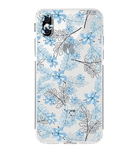Apple iPhone XS MaxKamera Korumalı Tıpalı Kapak Floral Mavi Tasarımlı Şeffaf Kılıf