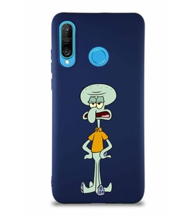 Huawei P30 Lite Soft Premier Kapak Squidward Dokunaç Tasarımlı Silikon Kılıf - Lacivert (Şeffaf)