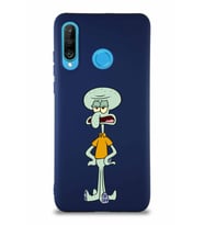 Huawei P30 Lite Soft Premier Kapak Squidward Dokunaç Tasarımlı Silikon Kılıf - Lacivert (Şeffaf)