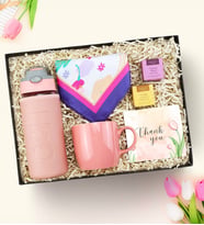 Pembe Deri Kılıflı Pipetli 500 Ml Cam Matara & Pembe Kupa & 2'li  Teashop Bitki Çayı & Tasarım Fular Hediye Seti