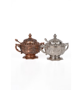 DMT COPPER HOME Gaziantep Bakır Zamak Şekerlik Kase Takımı yük:11cm Geniş:13 cm&(2'li Set takımı)