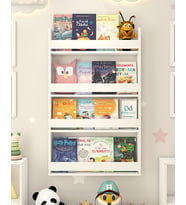 Dekomotif Montessori Çocuk Odası Eğitici Kitaplık Bebek Odası 4 Raflı Beyaz Kitaplık 75x120