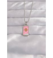 316L Çelik Gümüş Renk Pembe Mineli Güneş Model Tarot Kolye