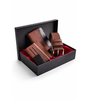 Premium Şık Tasarım Lüks Özel Seri Dikey Ekose Desenli Cüzdan Kemer Çakmak ve Kartlık Hediye Seti