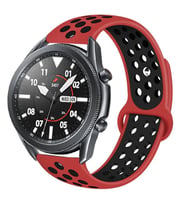 Huawei GT2 46mm 22mm Uyumlu Kordon Silikon Esnek Yumuşak Delikli Spor KRD-02 Kayış (Kırmızı-Siyah)
