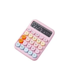 12 Haneli Geniş LCD Ekran Yuvarlak Düğme Sevimli Şeker Renkli Hesap Makinesi Mor
