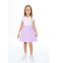 Toontoy Kız Çocuk Eteği Garnili Çiçek  Baskılı Elbise (Lila)
