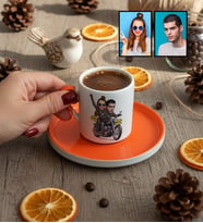 Kişiye Özel Karikatürlü Motorlu Sevgililer Türk Kahvesi Fincanı Sevgililer Günü Hediyesi
