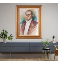 Altın Varaklı Çerçeveli Paspartulu Atatürk Tablo z4619 (Gold)