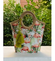 Plaj Çantası Jüt Hasır Flamingo