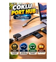 Type-C Çoklu Port Hub – 4K HDMI, USB, Ethernet, SD ve TF Kart Okuyucu