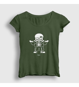Presmono Kadın Haki Sans Undertale T-Shirt 32543tt (Haki)