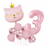 Taçlı Pembe Kedi 3 Yaş Folyo Balon Set