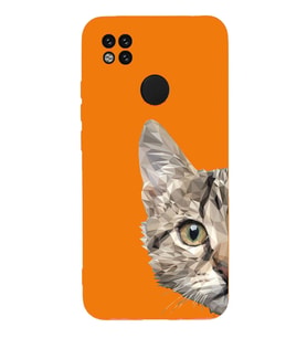 Xiaomi Redmi 10a Uyumlu Lansman Kılıf Catface Tasarımlı İçi Kadife Kapak-Turuncu (Şeffaf)