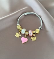Pembe Kelebek Kalp Charm Bileklik (Gümüş)