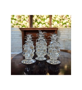 Dekoratif Kristal Cam Üçlü Ananas Set Şeffaf Gümüş