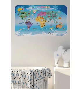 Eğitici Dünya Haritası Dünya Atlası Çocuk Ve Bebek Odası Duvar Sticker-60x105-3779