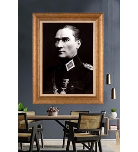 Altın Varaklı Çerçeveli Paspartulu Atatürk Tablo nh227 (Gold)
