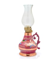 350 Ml Dekoratif Nostaljik Fitilli Bakır Kandil, İşlemeli Gaz Lambası (Lila)