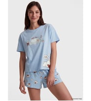 LCW Young Mavi Baskılı Kadın Şortlu Pijama Takımı