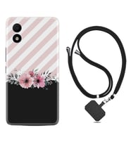 TCL 303 Kılıf Resimli Boyun Askılı İpli Desenli Silikon Strip Pink Flowers 1396