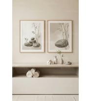 Zen Doğası Bambu ve Denge Taşları 2’li Ahşap Çerçeveli Tablo Seti