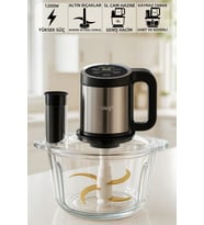 Mioji MX20 1200W 5 Litre Büyük Cam Hazneli Et Kıyma Makinesi Sebze Rondo Blender Doğrayıcı (Gri)