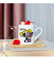 Power Puff Girls Bubbless Tasarımlı Ahşap Tabaklı Kişiye Özel Türk Kahvesi Fincanı