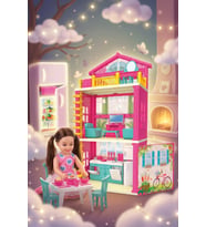 Lola'nın Evi 3 Katlı Mobilyalı ve Bebekli Oyuncak Ev Seti 40 cm