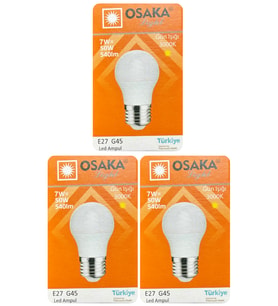 (3 Adet) Osaka 7W (50W) Sarı Işık E27 Duylu (Kalın Duy) Led Mini Ampul