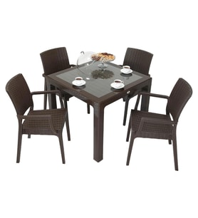 Mandella Elit Rattan 90x90 Elit Koltuk Camlı Masa Takımı KAHVERENGİ