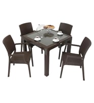 Mandella Elit Rattan 90x90 Elit Koltuk Camlı Masa Takımı KAHVERENGİ