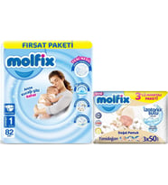 Molfix Bebek Bezi Beden:1 (2-5KG) Yeni Doğan 82 Adet Fırsat Pk + 3 Adet Islak Mendil