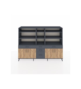Hyperion Dolap 11 Raflı 5 Çekmeceli 4 Kapaklı 220x44x163 Antrasit-Çam/Antrasit