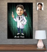 Kişiye Özel Karikatür Baskılı Ahşap Tablo Tıp Bayramı Cerrah Erkek-3 30x40