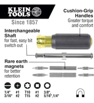 Klein Tools 32500Mag Manyetik Çok Amaçlı Tornavida/Lokma Anahtar, 11'I 1 Arada Çok Amaçlı Alet, 8 Uç