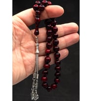 Küre Kesim Mozaik Toz Kehribar Tesbih, Hediyelik Tesbih (Bordo)