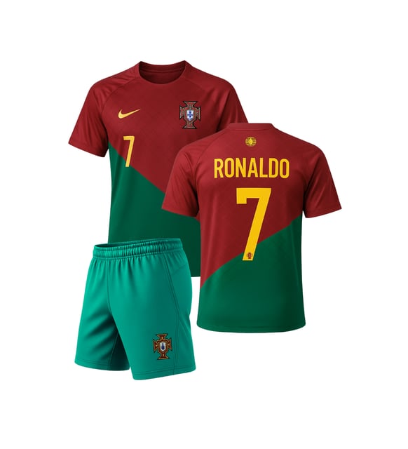 RONALDO PORTEKİZ KIRMIZI 2022 DÜNYA KUPASI 3'LÜ ÇOÇUK FUTBOL FORMA SETİ(FORMA,ŞORT VE ÇORAP)