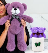 Büyük Boy Mor Peluş Ayıcık ve Peluş Saksıda Ayıcık Buketi Sevgiliye Kadına Arkadaşa Hediye