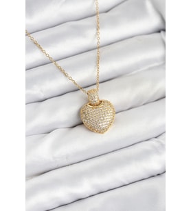 316L Çelik Zincir Gold Renk Zirkon Taşlı Kalpli Kadın Kolye 5886 - HPSBYI9275-4706
