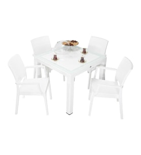 Mandella Elit Rattan 90x90 Elit Koltuk Camlı Masa Takımı BEYAZ